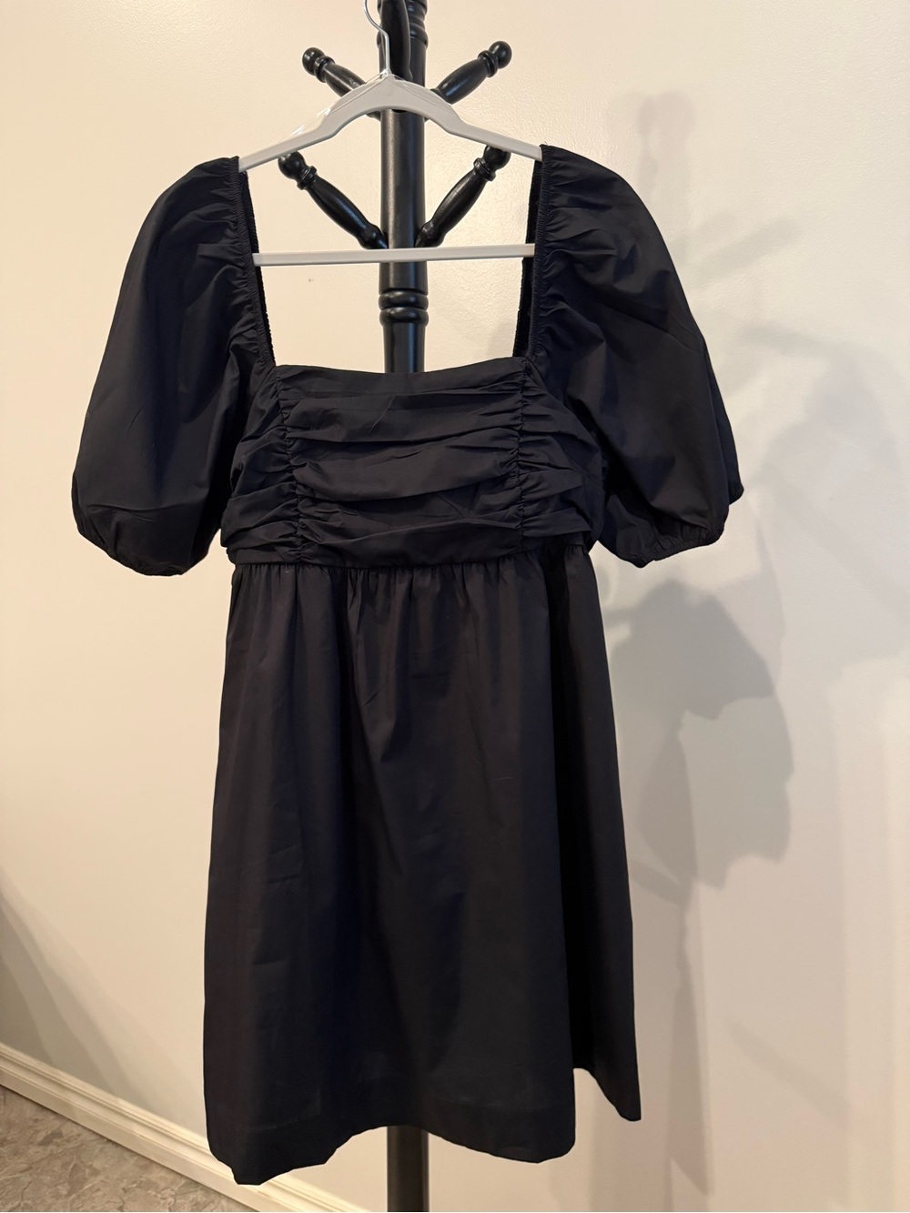 Black Puff-Sleeve Mini Dress